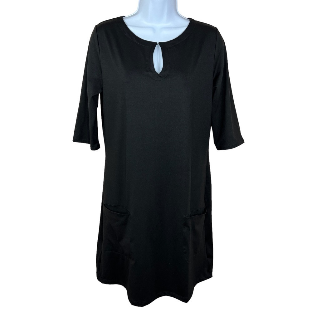 Medium Soybu Black Retro Dress Keyhole Neckline Half Sleeve Stretch Mod